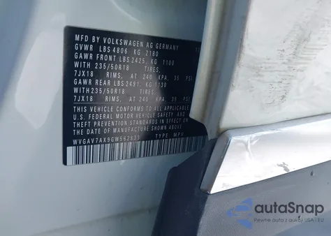 2016 Volkswagen Tiguan Se from USA, damaged, VIN WVGAV7AX9GW562833